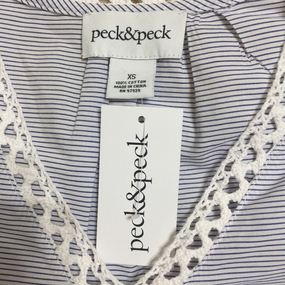 Peck & Peck Striped Print Crochet Trim Top Size XS - Picture 6 of 7
